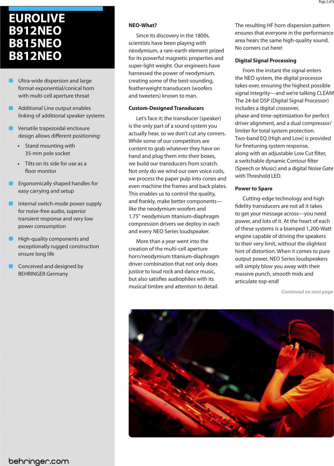 Page 2 of 8 - Behringer Behringer-Eurolive-B812Neo-Brochure- EUROLIVE B912NEO/B815NEO/B812NEO  Behringer-eurolive-b812neo-brochure