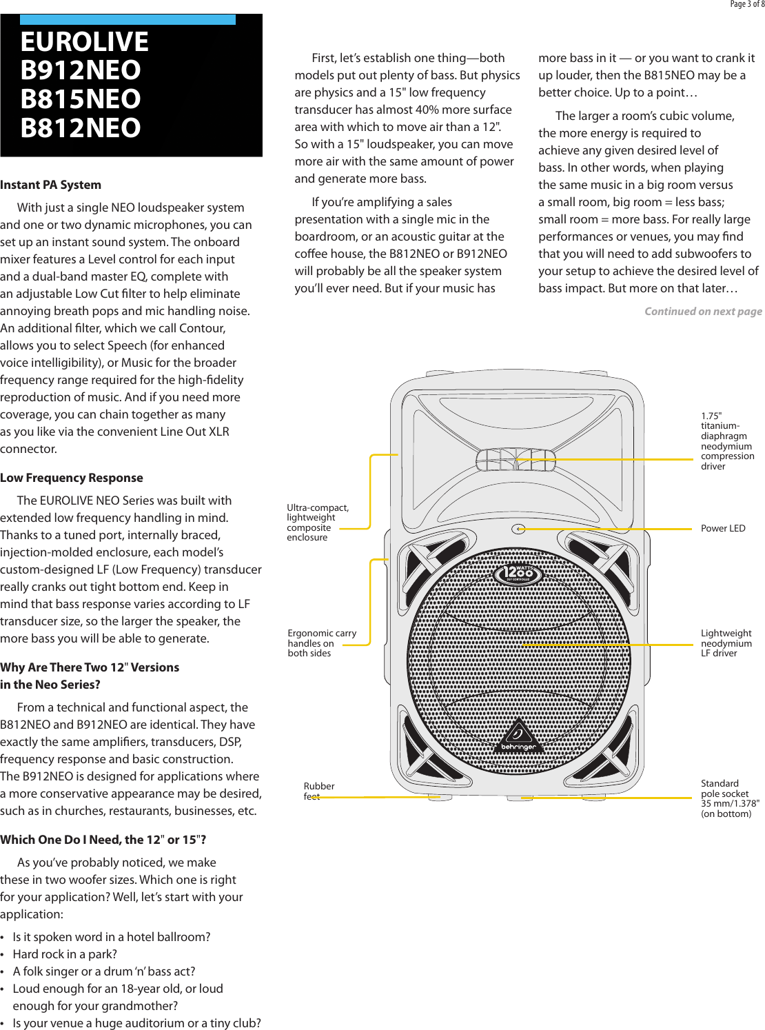 Page 3 of 8 - Behringer Behringer-Eurolive-B812Neo-Brochure- EUROLIVE B912NEO/B815NEO/B812NEO  Behringer-eurolive-b812neo-brochure