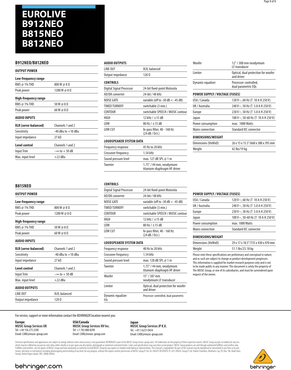 Page 8 of 8 - Behringer Behringer-Eurolive-B812Neo-Brochure- EUROLIVE B912NEO/B815NEO/B812NEO  Behringer-eurolive-b812neo-brochure