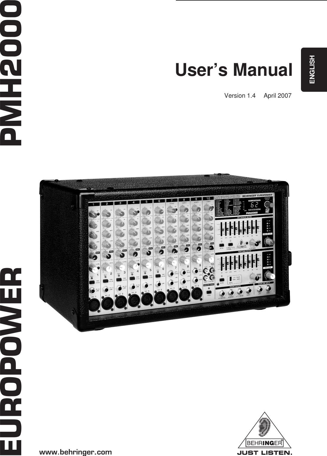 Page 1 of 10 - Behringer Behringer-Europower-Pmh2000-Users-Manual- PMH2000_ENG_Rev_E  Behringer-europower-pmh2000-users-manual