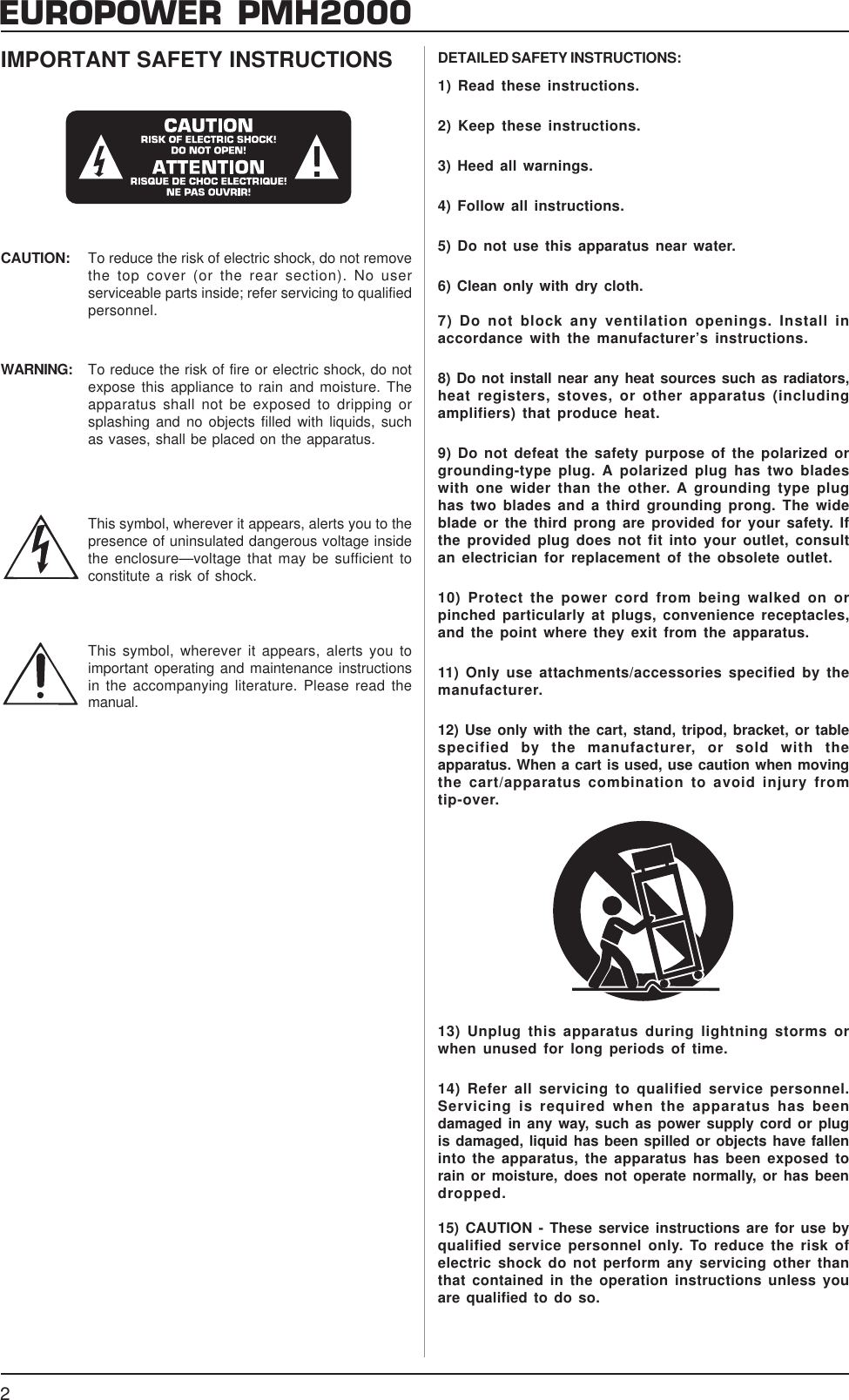 Page 2 of 10 - Behringer Behringer-Europower-Pmh2000-Users-Manual- PMH2000_ENG_Rev_E  Behringer-europower-pmh2000-users-manual