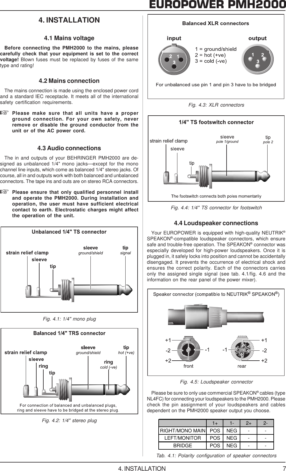 Page 7 of 10 - Behringer Behringer-Europower-Pmh2000-Users-Manual- PMH2000_ENG_Rev_E  Behringer-europower-pmh2000-users-manual