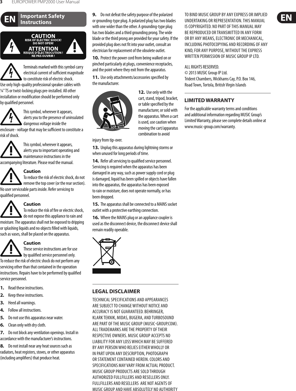 Page 3 of 12 - Behringer Behringer-Europower-Pmp2000-Users-Manual- EUROPOWER PMP2000  Behringer-europower-pmp2000-users-manual