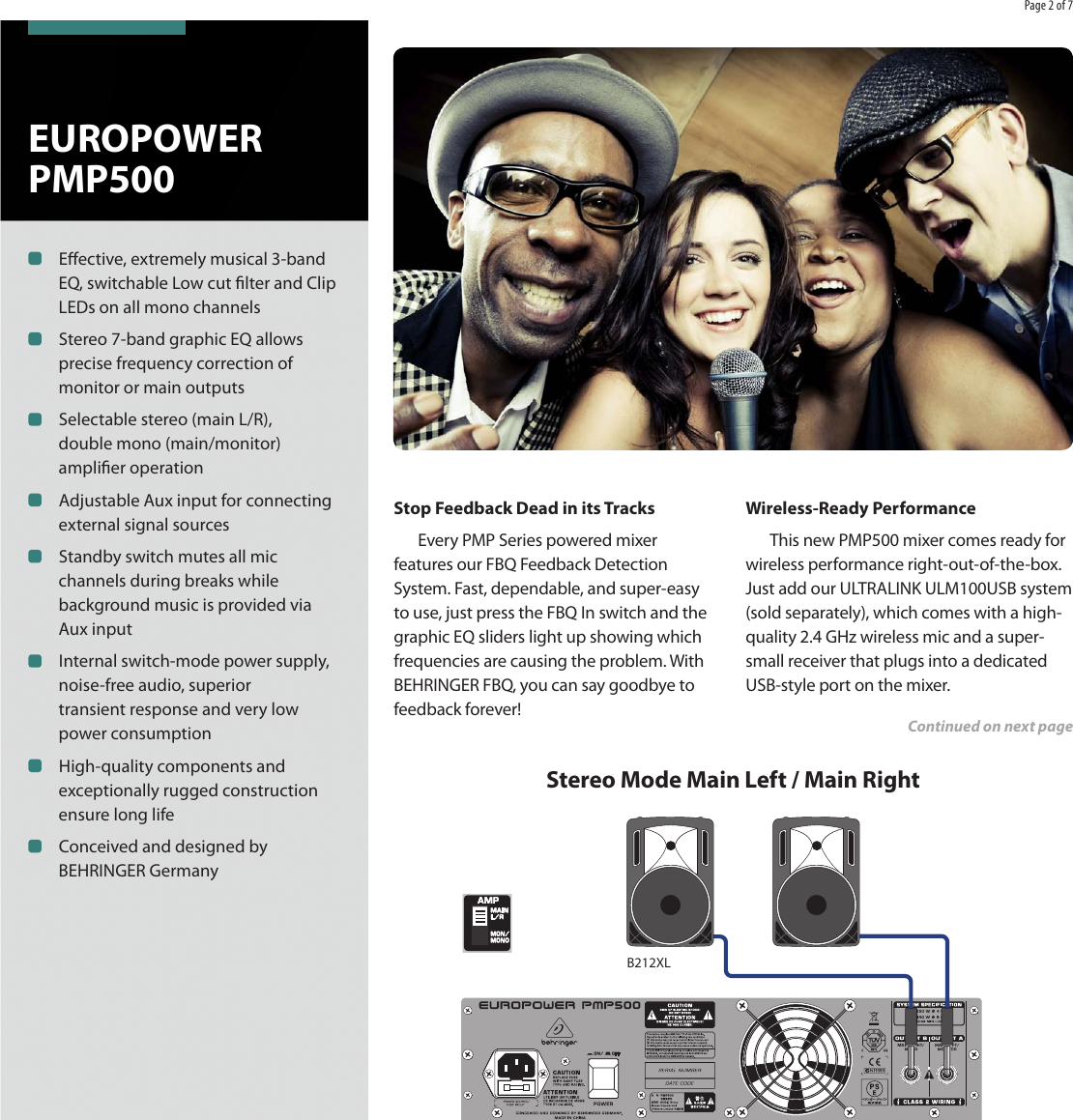 Page 2 of 7 - Behringer Behringer-Europower-Pmp500-Brochure- P0AJY (PMP500)  Behringer-europower-pmp500-brochure