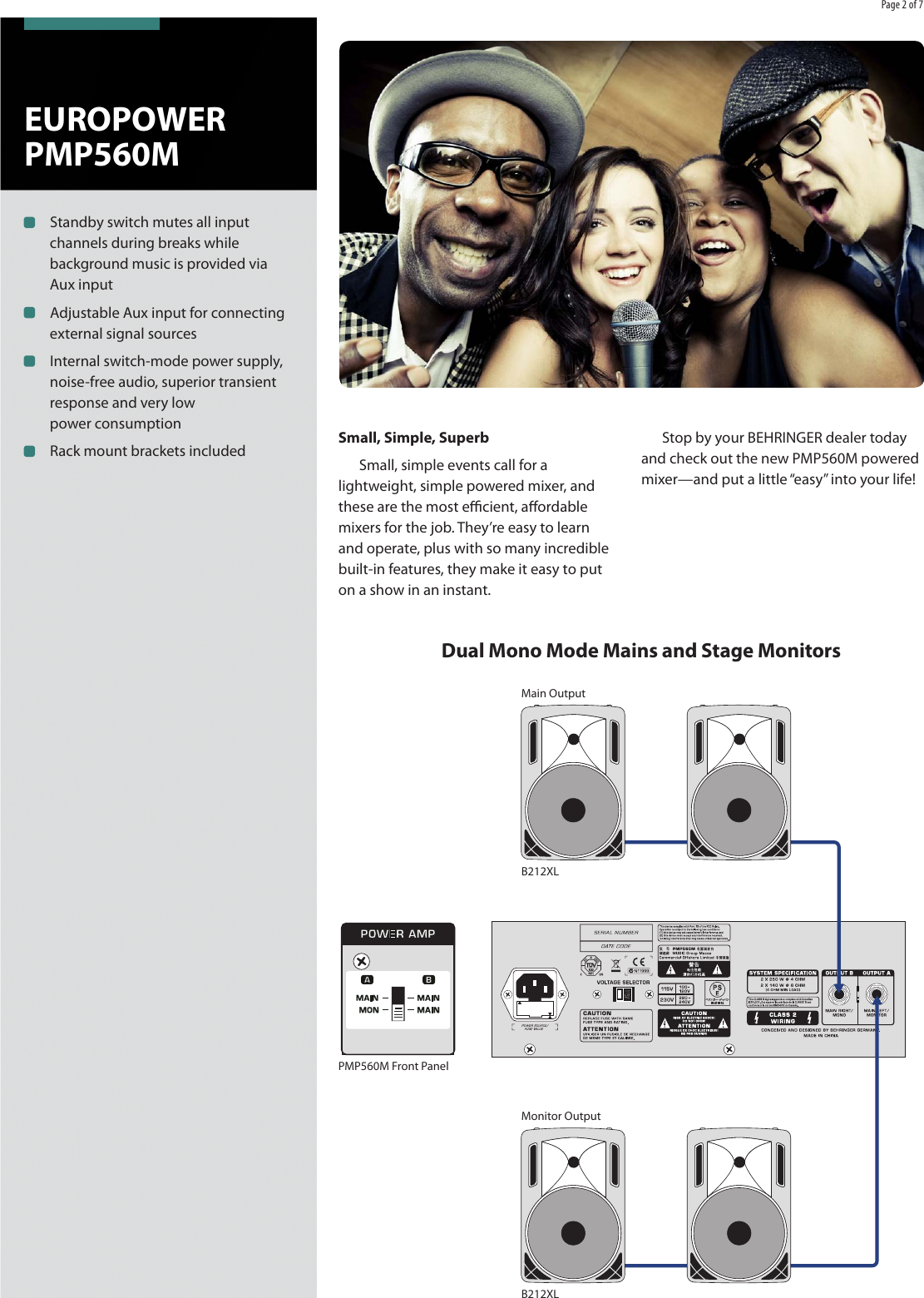 Page 2 of 7 - Behringer Behringer-Europower-Pmp560M-Brochure- P0AJW (PMP560M)  Behringer-europower-pmp560m-brochure