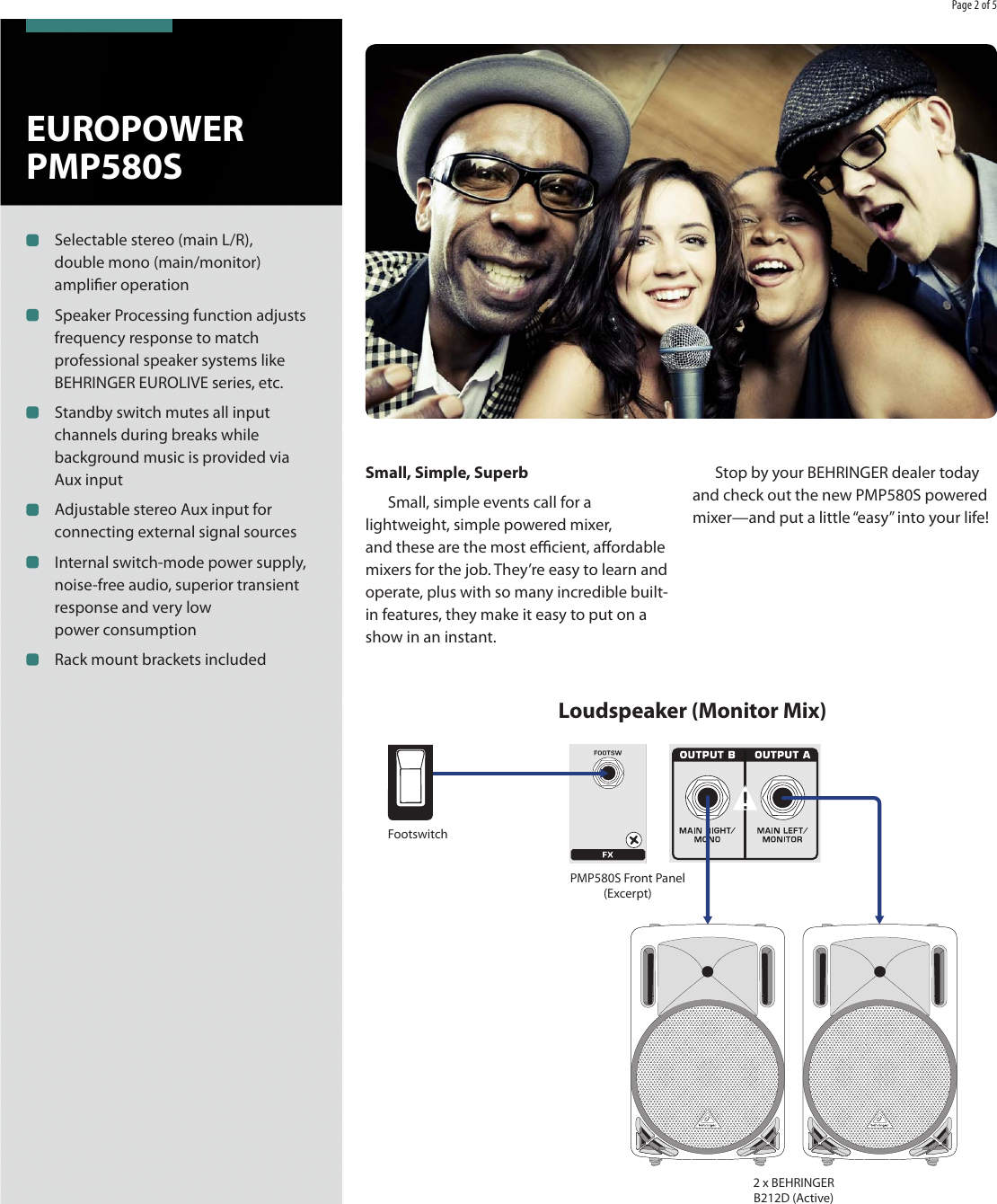 Page 2 of 5 - Behringer Behringer-Europower-Pmp580S-Brochure- P0AJX (PMP580S)  Behringer-europower-pmp580s-brochure