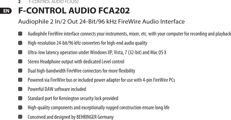 Как подключить behringer f control audio fca202