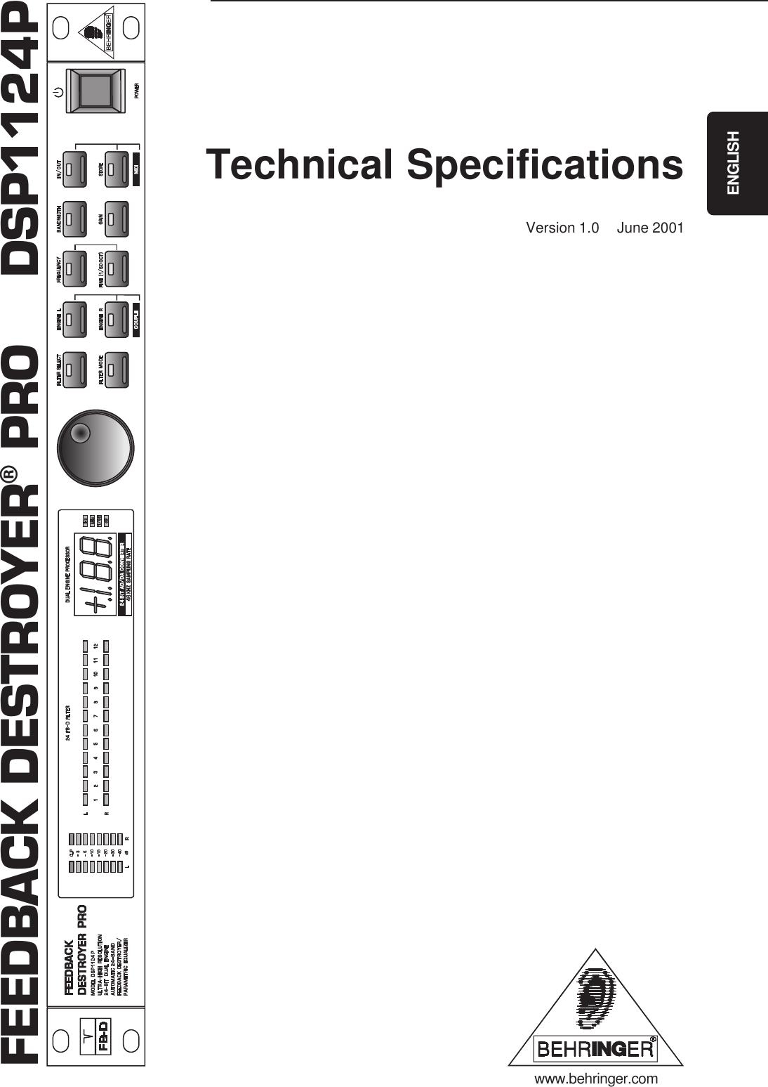 Page 1 of 4 - Behringer Behringer-Feedback-Destroyer-Pro-Dsp1124P-Specification-Sheet- DSP1124P_Specs_Rev A.p65  Behringer-feedback-destroyer-pro-dsp1124p-specification-sheet