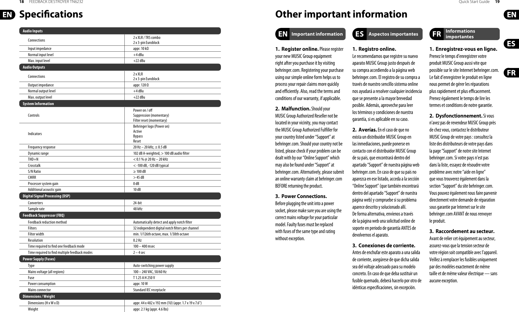 Page 10 of 12 - Behringer Behringer-Feedback-Destroyer-Tn6232-Quick-Start-Manual- P0ACW (TN6232)  Behringer-feedback-destroyer-tn6232-quick-start-manual