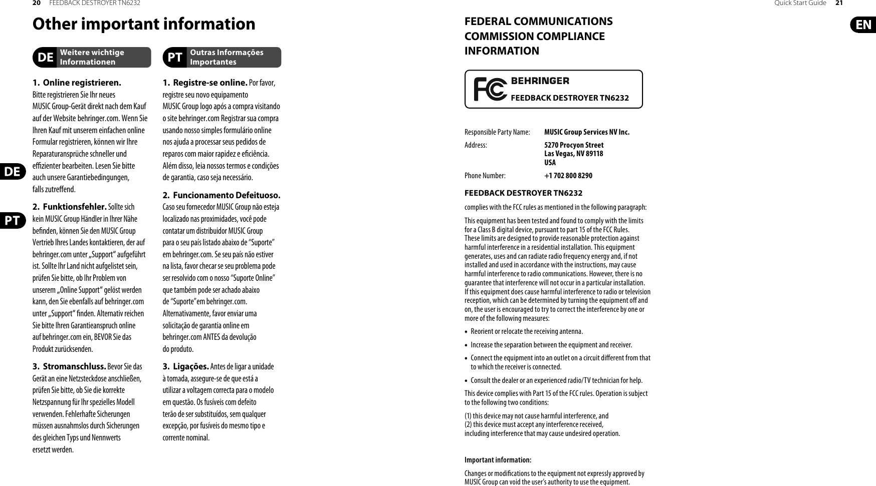 Page 11 of 12 - Behringer Behringer-Feedback-Destroyer-Tn6232-Quick-Start-Manual- P0ACW (TN6232)  Behringer-feedback-destroyer-tn6232-quick-start-manual