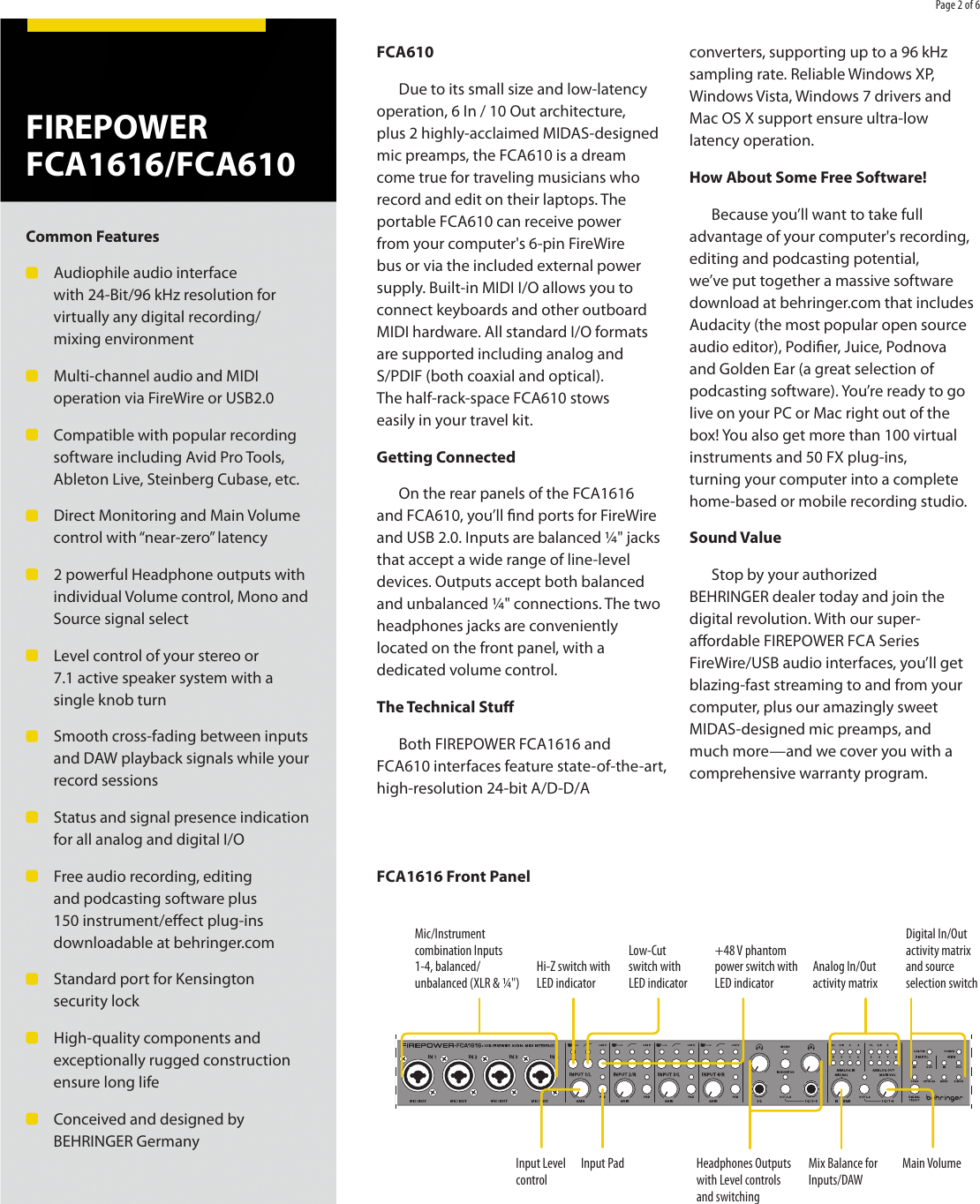 Page 2 of 6 - Behringer Behringer-Firepower-Fca1616-Brochure- FIREPOWER FCA1616/FCA610  Behringer-firepower-fca1616-brochure