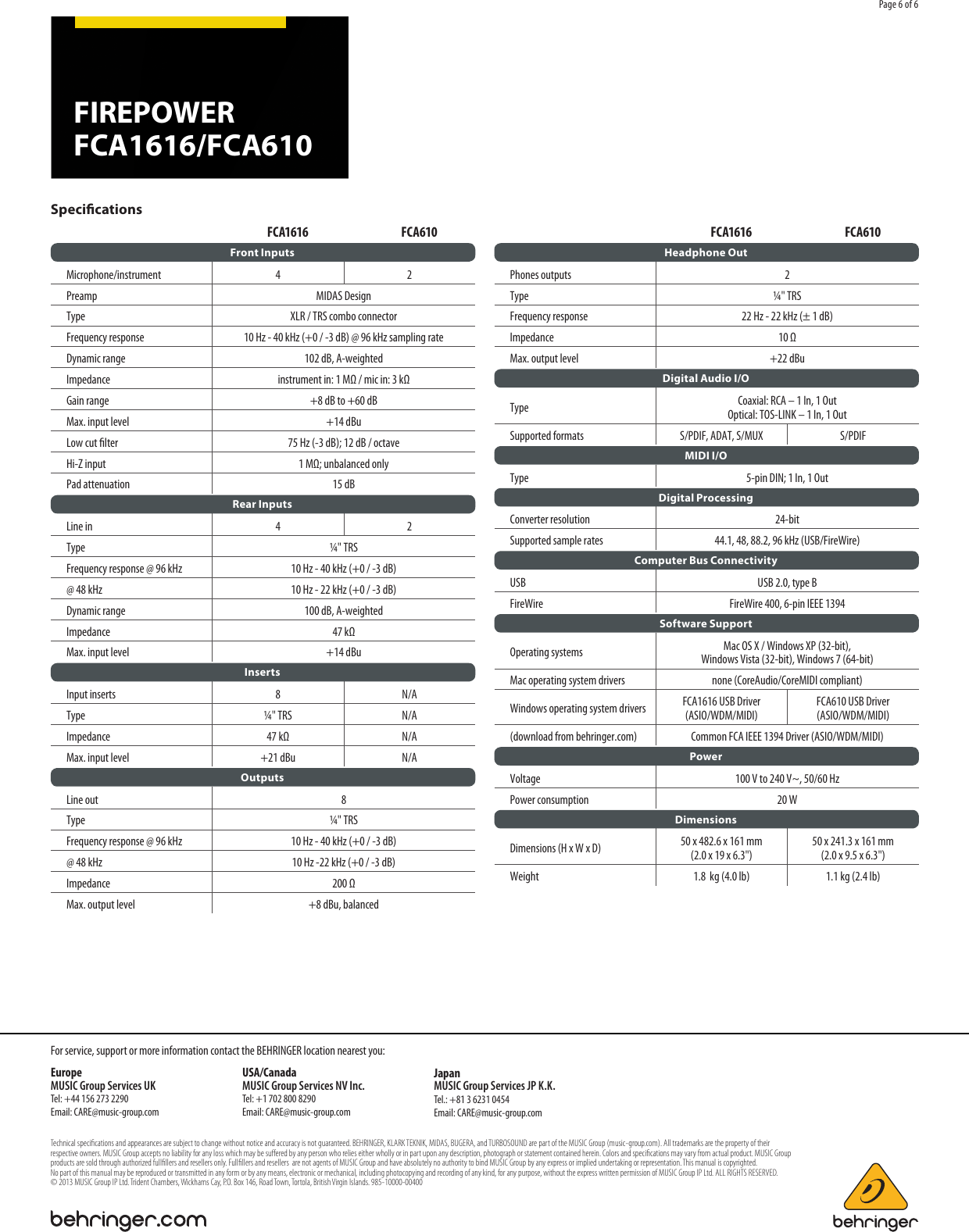 Page 6 of 6 - Behringer Behringer-Firepower-Fca1616-Brochure- FIREPOWER FCA1616/FCA610  Behringer-firepower-fca1616-brochure