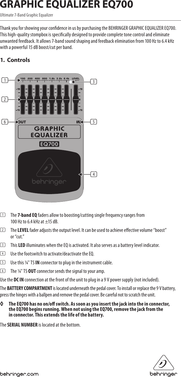 Behringer Graphic Equalizer Eq700 Users Manual