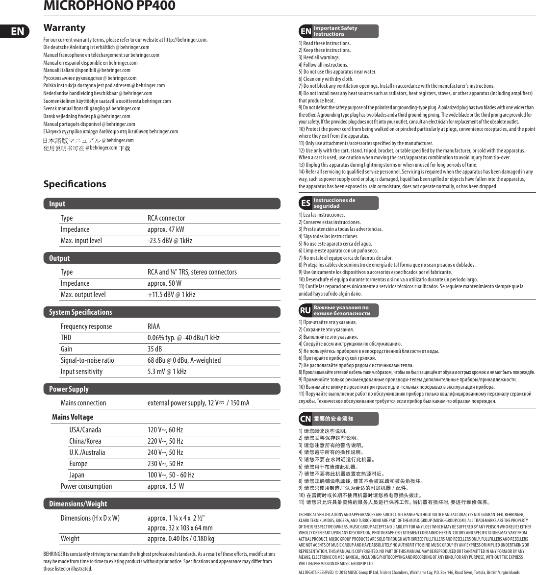 Page 2 of 2 - Behringer Behringer-Microphono-Pp400-Users-Manual- MICROPHONO PP400  Behringer-microphono-pp400-users-manual