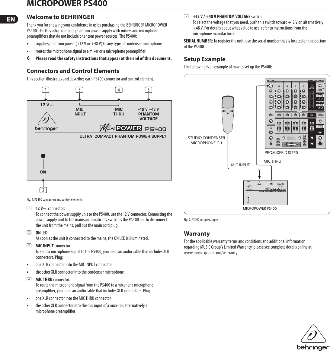 Page 1 of 2 - Behringer Behringer-Micropower-Ps400-Users-Manual- MICROPOWER PS400  Behringer-micropower-ps400-users-manual