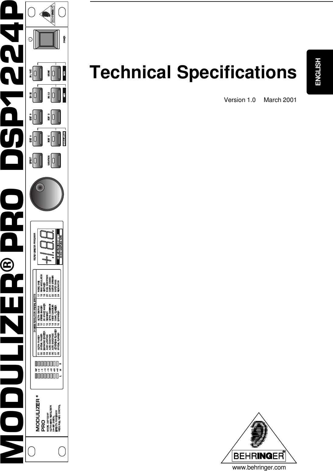 Page 1 of 4 - Behringer Behringer-Modulizer-Dsp1224P-Users-Manual- DSP1224P_A_Specs.p65  Behringer-modulizer-dsp1224p-users-manual