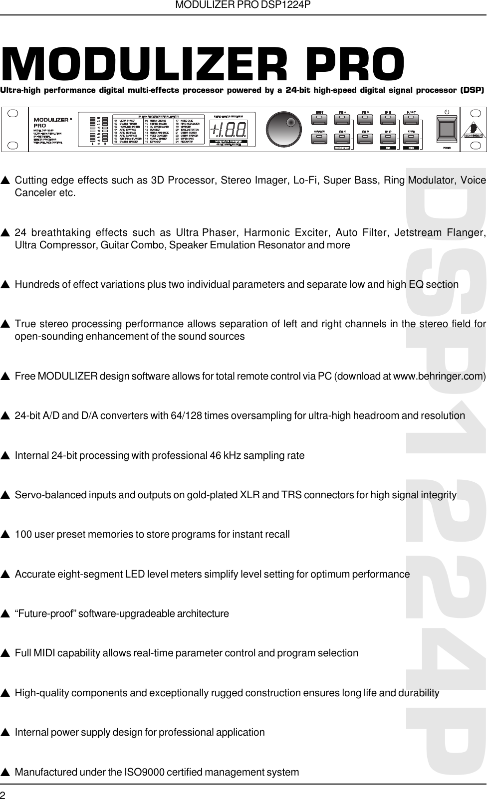 Page 2 of 4 - Behringer Behringer-Modulizer-Dsp1224P-Users-Manual- DSP1224P_A_Specs.p65  Behringer-modulizer-dsp1224p-users-manual