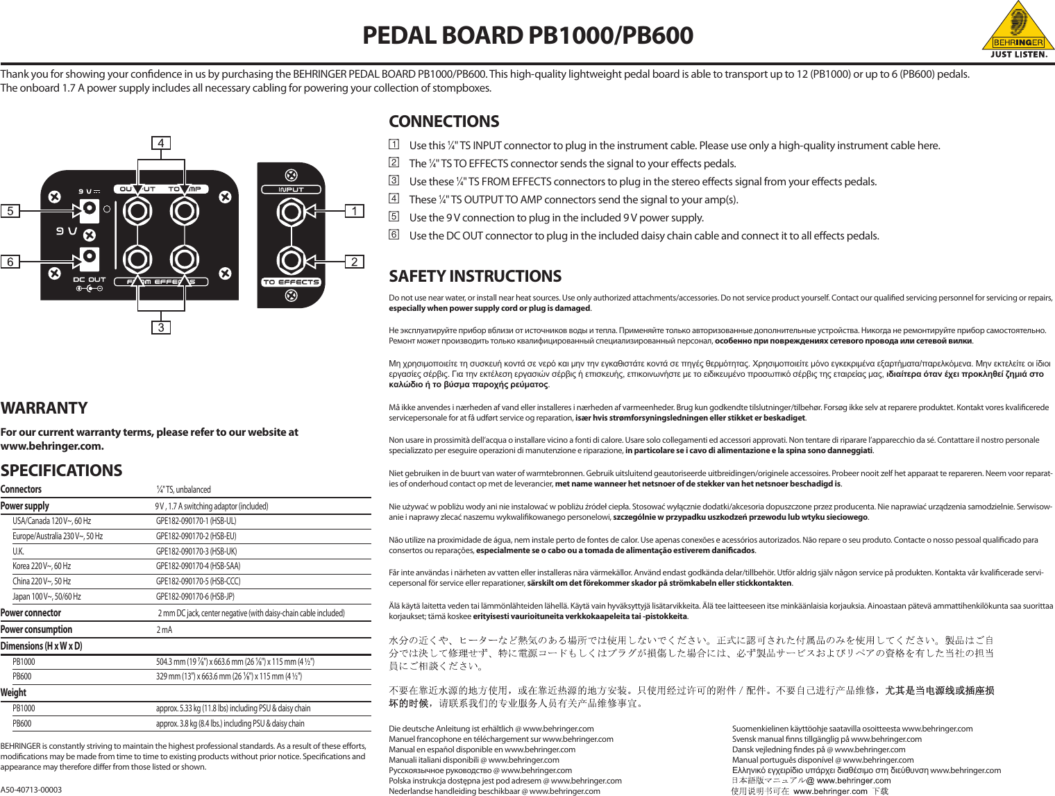 Page 1 of 3 - Behringer Behringer-Pedal-Board-Pb1000-Pb600-Users-Manual- Pedal Board PB1000/PB600  Behringer-pedal-board-pb1000-pb600-users-manual