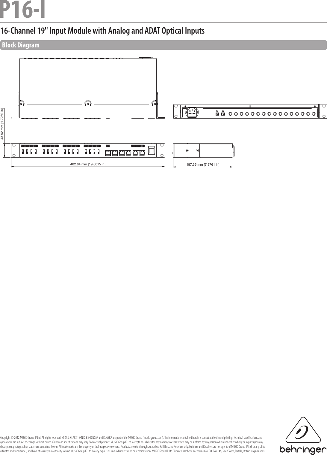 Behringer Powerplay 16 P16 I Specification Sheet