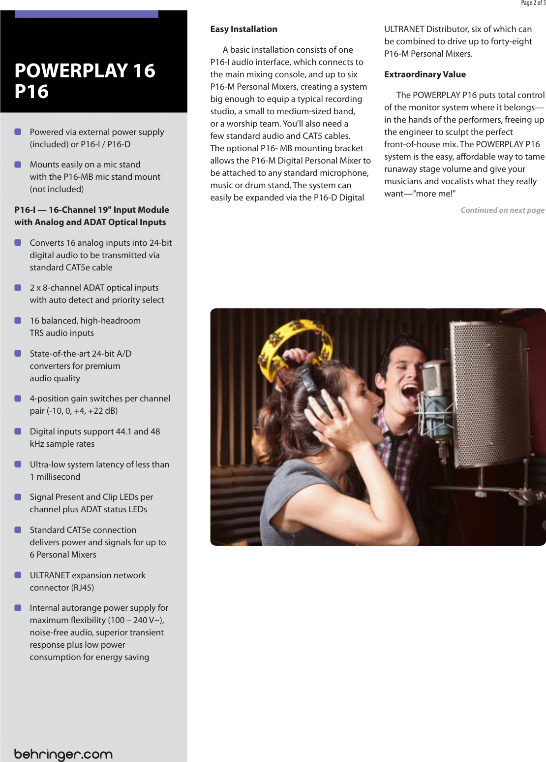 Page 2 of 5 - Behringer Behringer-Powerplay-16-P16-Users-Manual- POWERPLAY 16 P16  Behringer-powerplay-16-p16-users-manual