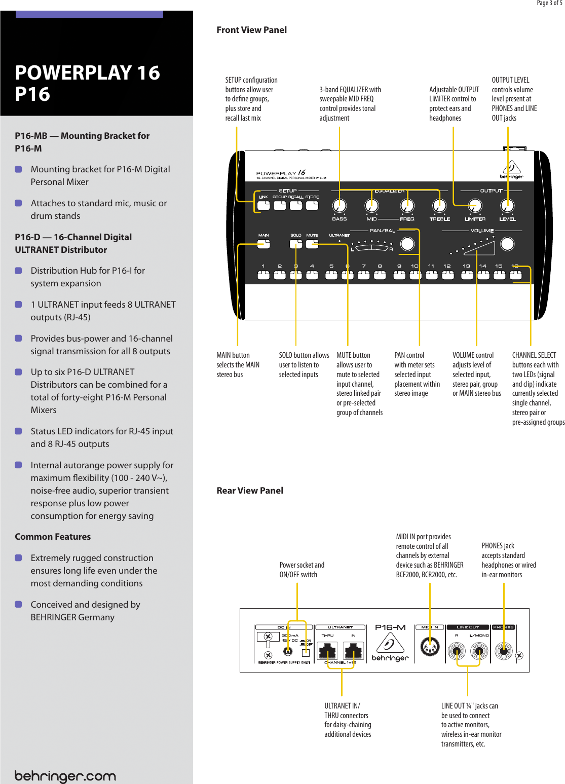 Page 3 of 5 - Behringer Behringer-Powerplay-16-P16-Users-Manual- POWERPLAY 16 P16  Behringer-powerplay-16-p16-users-manual