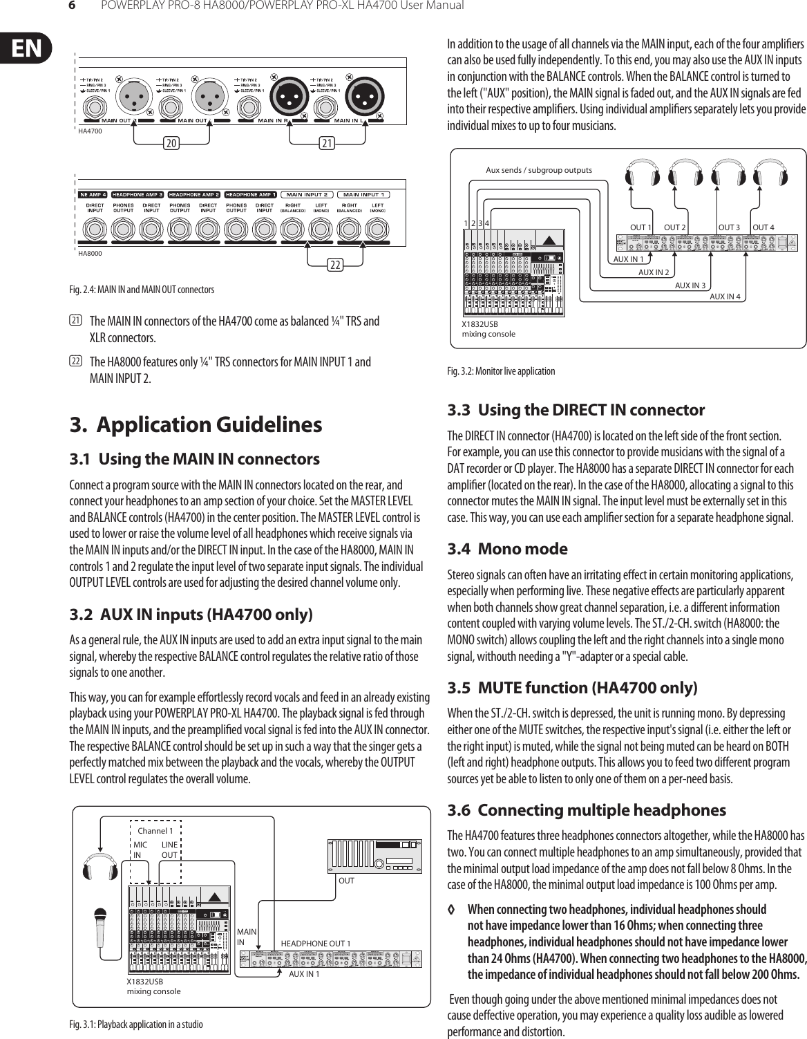 Page 6 of 10 - Behringer Behringer-Powerplay-Pro-Xl-Ha4700-Users-Manual- POWERPLAY PRO-8 HA8000/PRO-XL HA4700  Behringer-powerplay-pro-xl-ha4700-users-manual