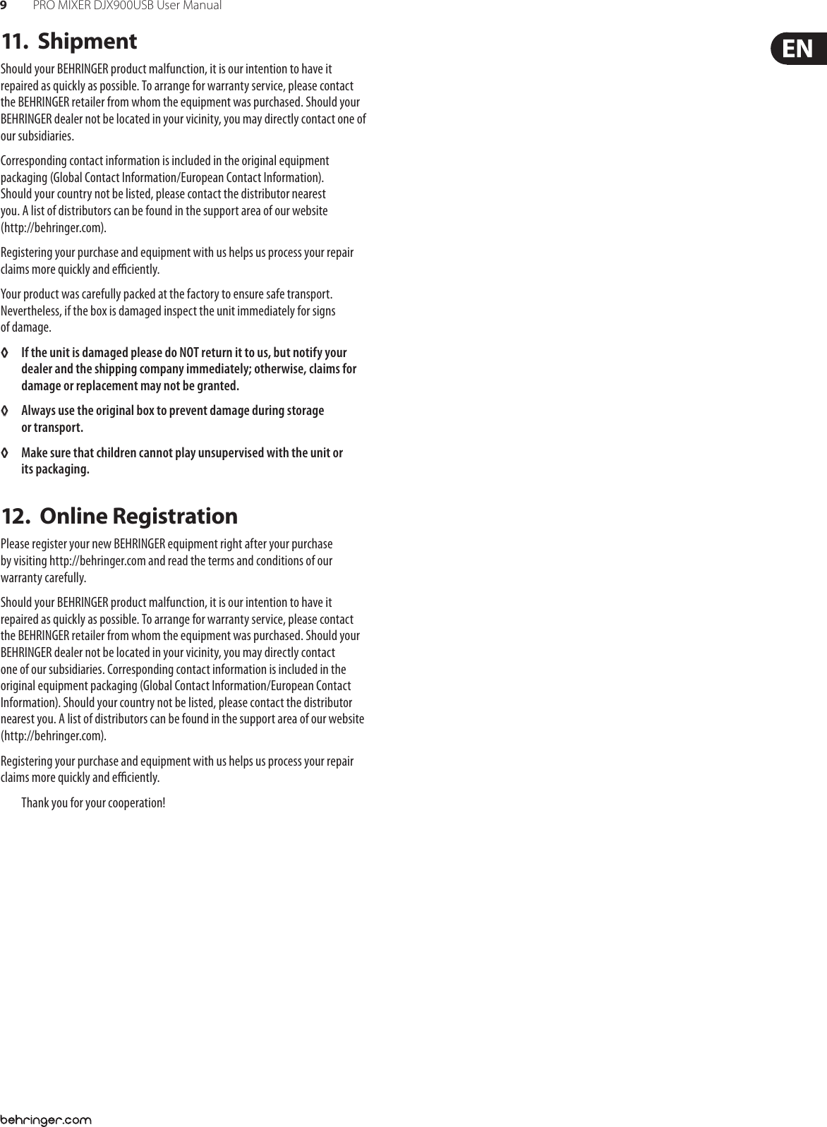 Page 9 of 11 - Behringer Behringer-Pro-Mixer-Djx900Usb-Users-Manual- PRO MIXER DJX900USB  Behringer-pro-mixer-djx900usb-users-manual