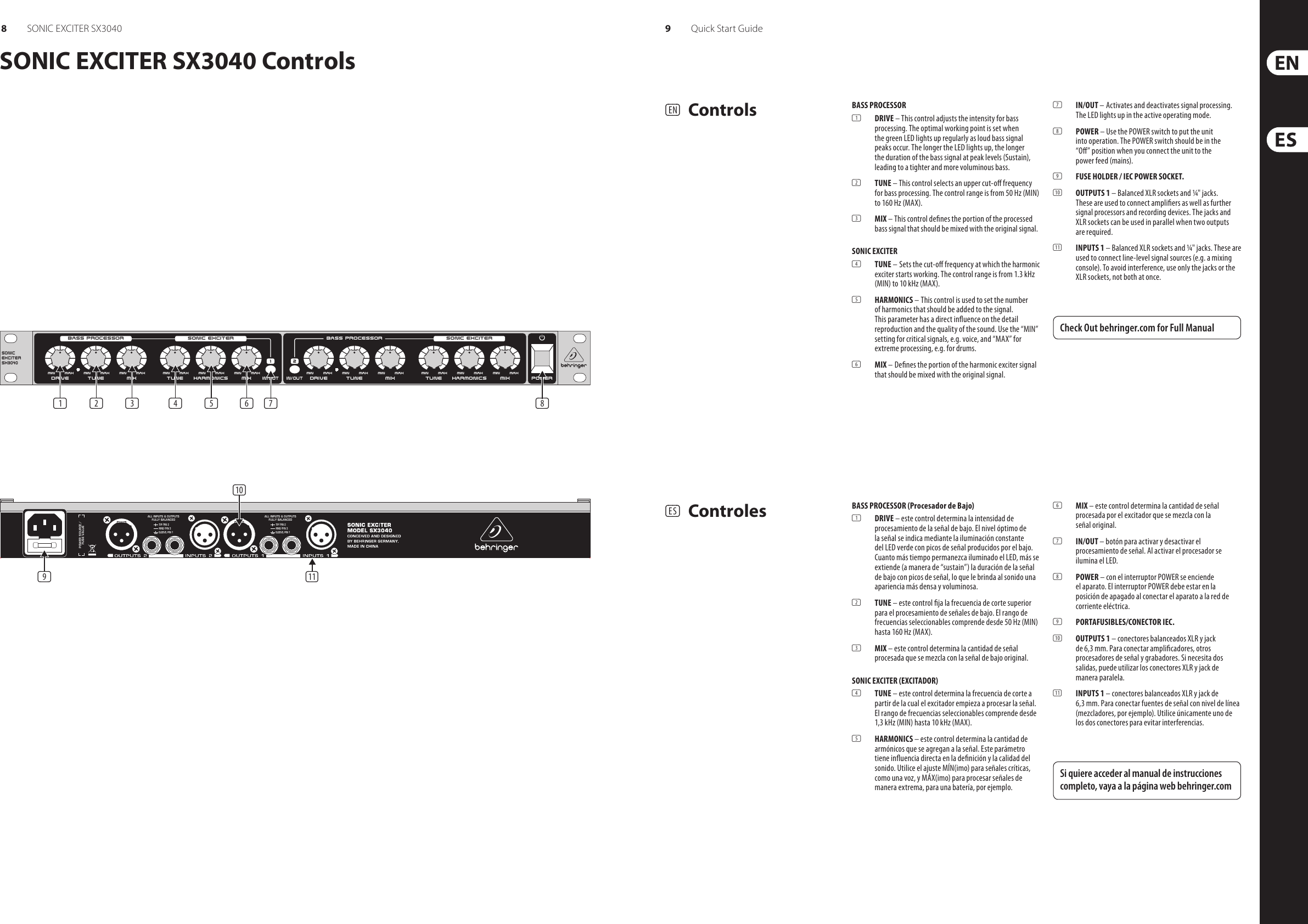 Page 5 of 10 - Behringer Behringer-Sonic-Exciter-Sx3040-Quick-Start-Manual- SONIC EXCITER SX3040  Behringer-sonic-exciter-sx3040-quick-start-manual