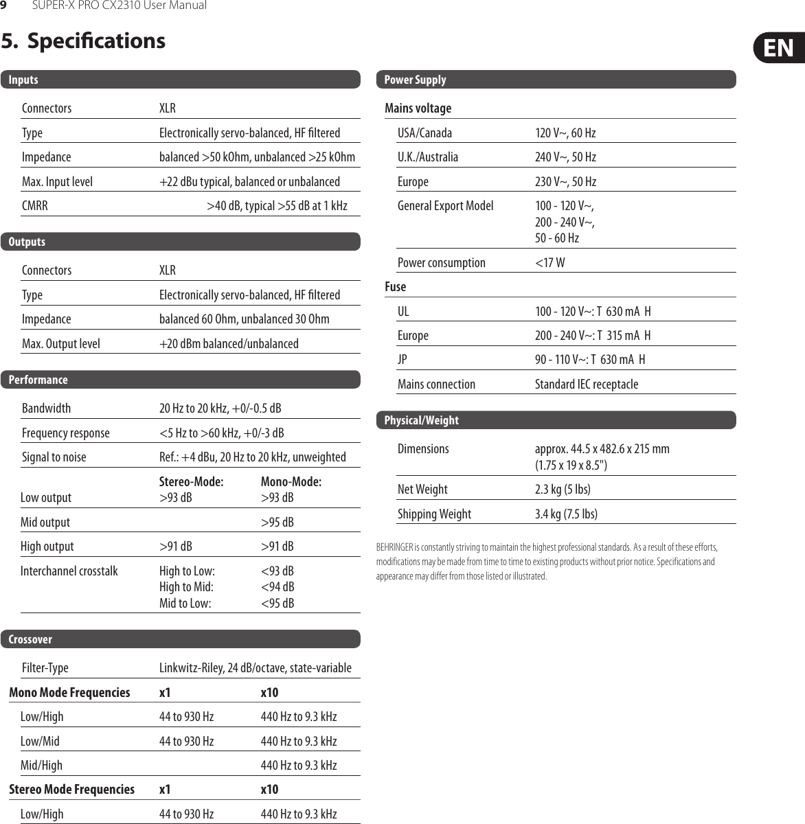 Page 9 of 10 - Behringer Behringer-Super-X-Pro-Cx2310-Users-Manual- SUPER-X PRO CX2310  Behringer-super-x-pro-cx2310-users-manual