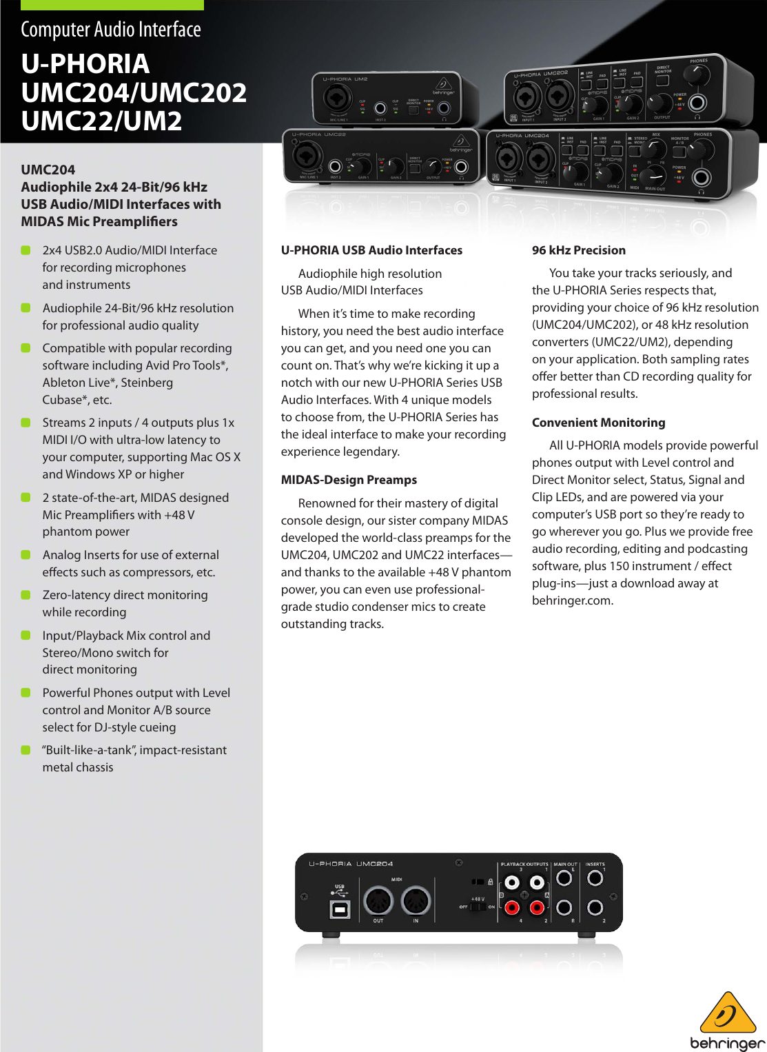 Page 1 of 5 - Behringer Behringer-U-Phoria-Um2-Brochure- P0AUY (UMC204)  Behringer-u-phoria-um2-brochure