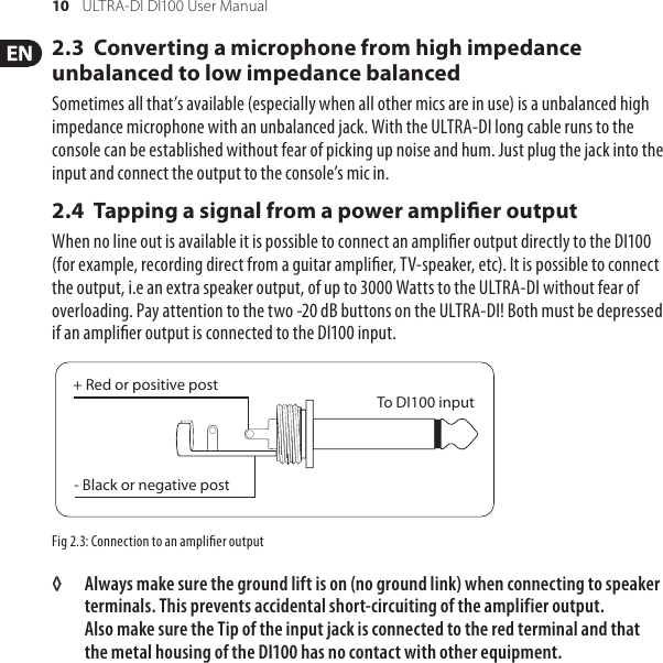 Page 10 of 12 - Behringer Behringer-Ultra-Di-Di100-Users-Manual- ULTRA-DI DI100  Behringer-ultra-di-di100-users-manual