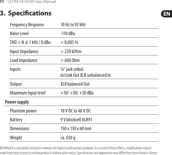 Page 11 of 12 - Behringer Behringer-Ultra-Di-Di100-Users-Manual- ULTRA-DI DI100  Behringer-ultra-di-di100-users-manual
