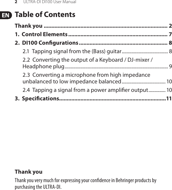 Page 2 of 12 - Behringer Behringer-Ultra-Di-Di100-Users-Manual- ULTRA-DI DI100  Behringer-ultra-di-di100-users-manual