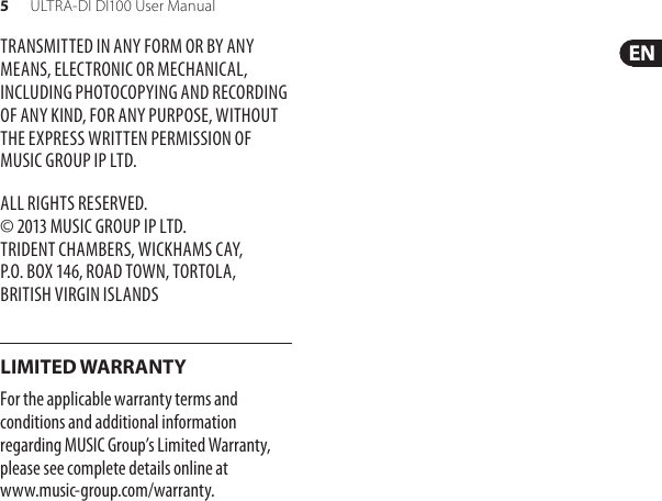 Page 5 of 12 - Behringer Behringer-Ultra-Di-Di100-Users-Manual- ULTRA-DI DI100  Behringer-ultra-di-di100-users-manual