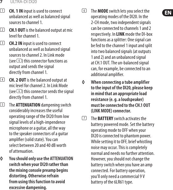 Page 7 of 12 - Behringer Behringer-Ultra-Di-Di20-Users-Manual- ULTRA-DI DI20  Behringer-ultra-di-di20-users-manual