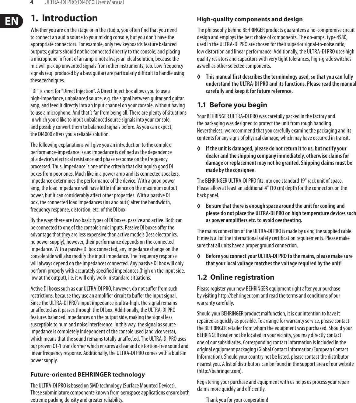 Page 4 of 9 - Behringer Behringer-Ultra-Di-Pro-Di4000-Users-Manual- ULTRA-DI PRO DI4000  Behringer-ultra-di-pro-di4000-users-manual