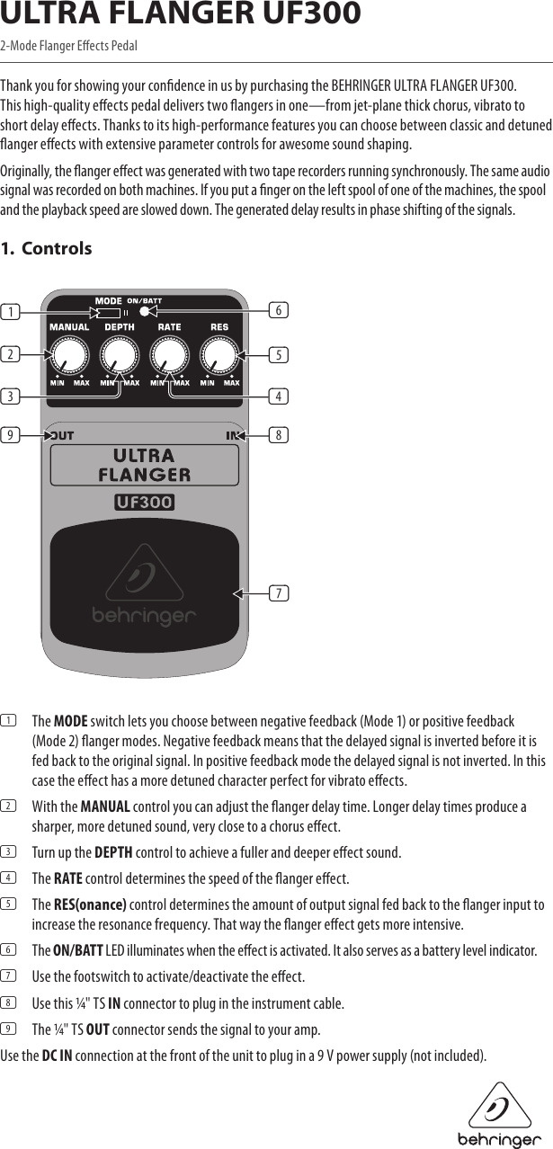 Page 1 of 3 - Behringer Behringer-Ultra-Flanger-Uf300-Users-Manual- ULTRA_FLANGER_UF300  Behringer-ultra-flanger-uf300-users-manual