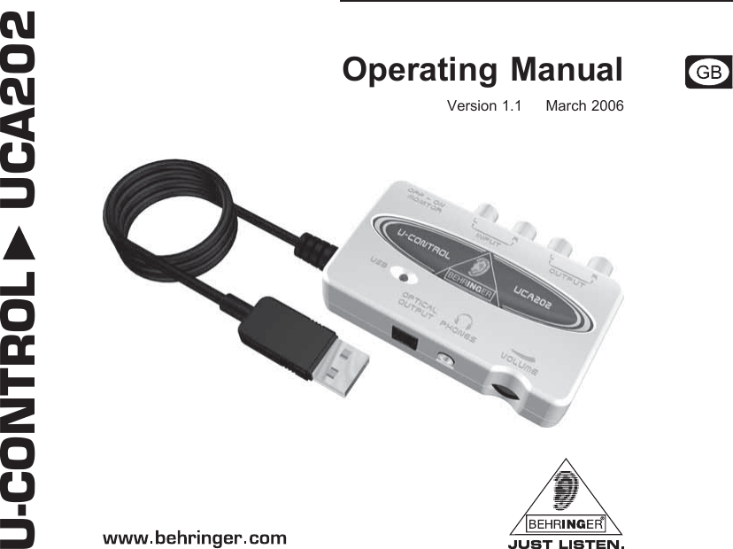 Behringer Ultra Low Latency In Out Usb Audio Interface With Digital Output Uca Users Manual