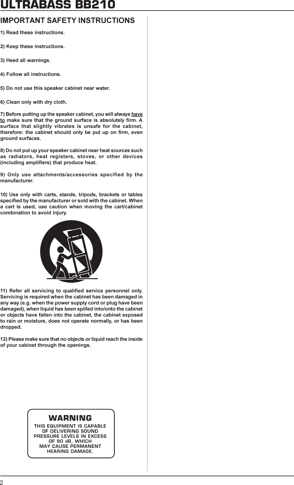 Page 2 of 9 - Behringer Behringer-Ultrabass-Bb210-Users-Manual- DATA-MANFULL_BB210_ENG_Rev_A.pmd  Behringer-ultrabass-bb210-users-manual