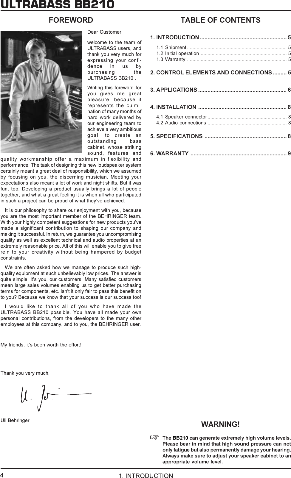 Page 4 of 9 - Behringer Behringer-Ultrabass-Bb210-Users-Manual- DATA-MANFULL_BB210_ENG_Rev_A.pmd  Behringer-ultrabass-bb210-users-manual