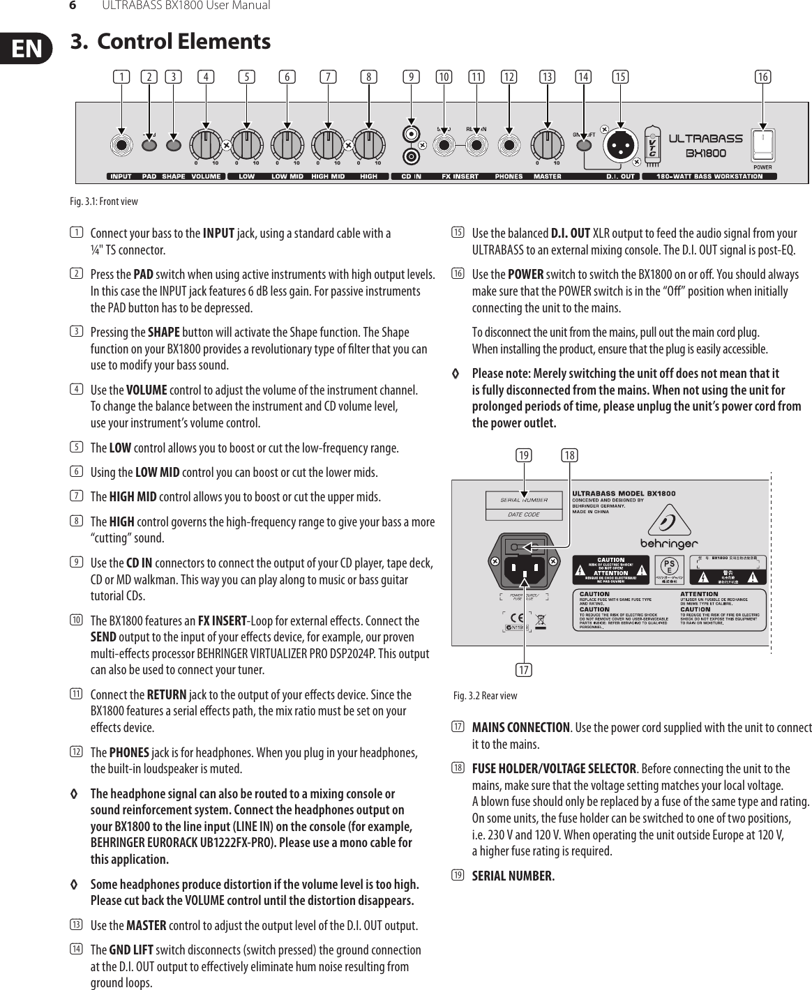 Page 6 of 8 - Behringer Behringer-Ultrabass-Bx1800-Users-Manual- P0409 (BX1800)  Behringer-ultrabass-bx1800-users-manual