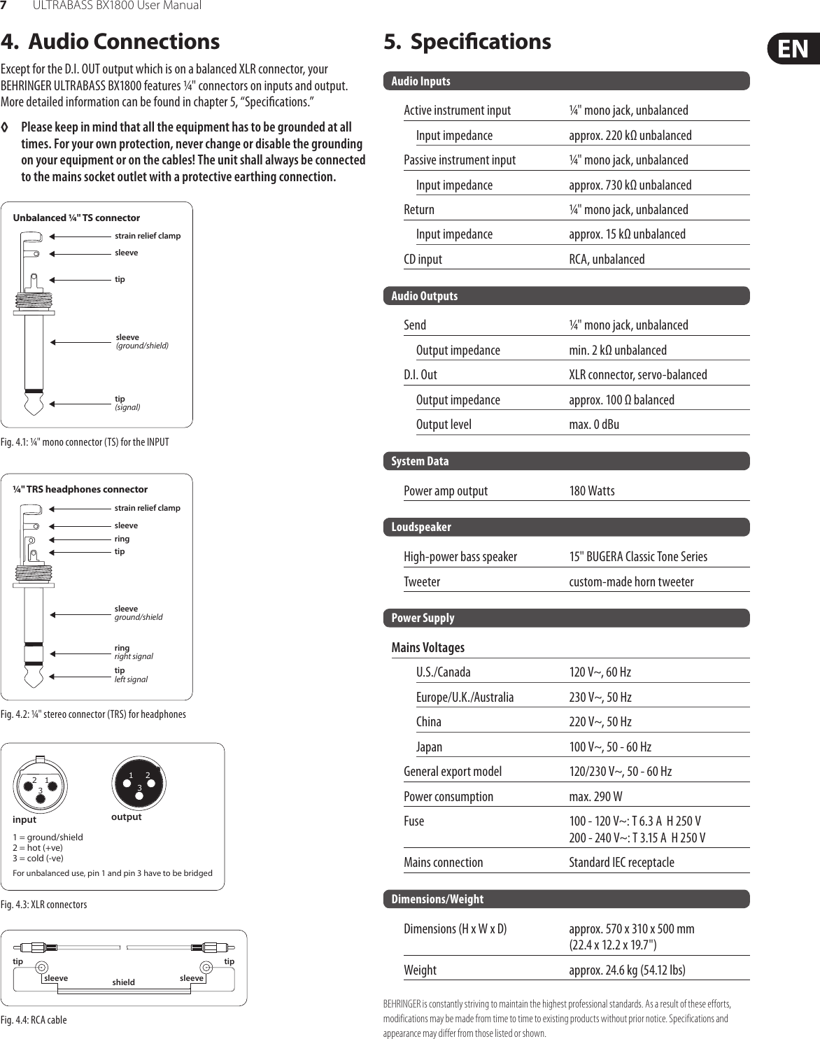 Page 7 of 8 - Behringer Behringer-Ultrabass-Bx1800-Users-Manual- P0409 (BX1800)  Behringer-ultrabass-bx1800-users-manual
