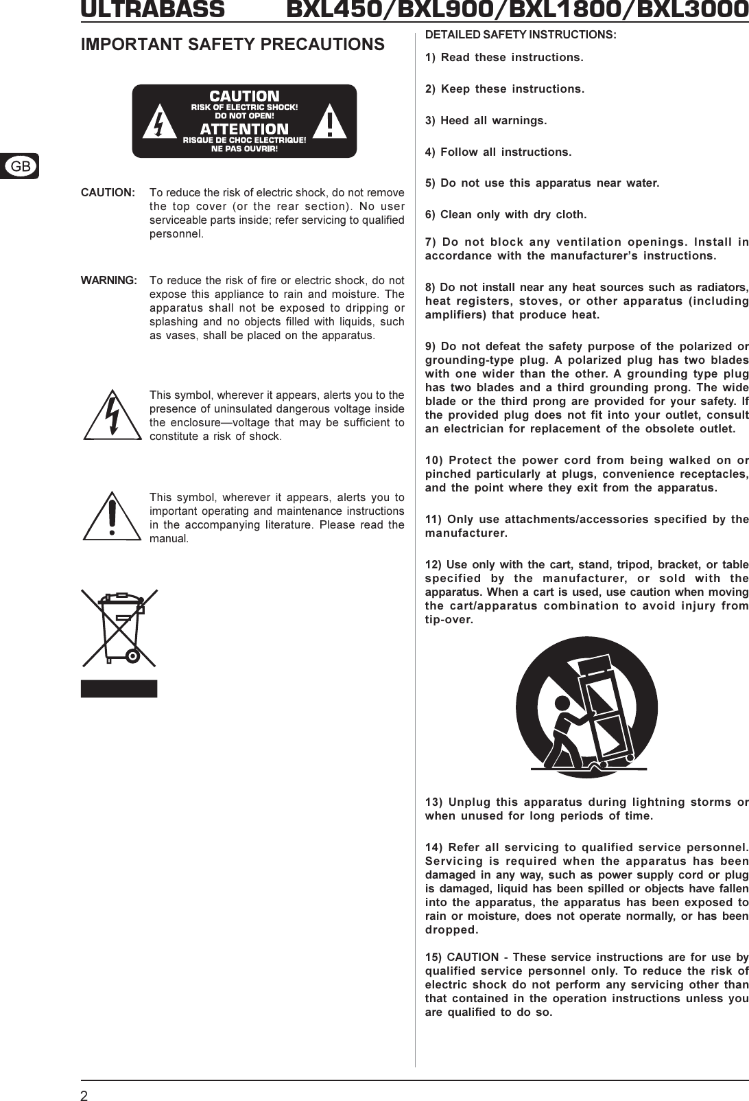 Page 2 of 10 - Behringer Behringer-Ultrabass-Bxl1800-Users-Manual- DATA-MANFULL_BXL_series_ENG_Rev_B.PMD  Behringer-ultrabass-bxl1800-users-manual