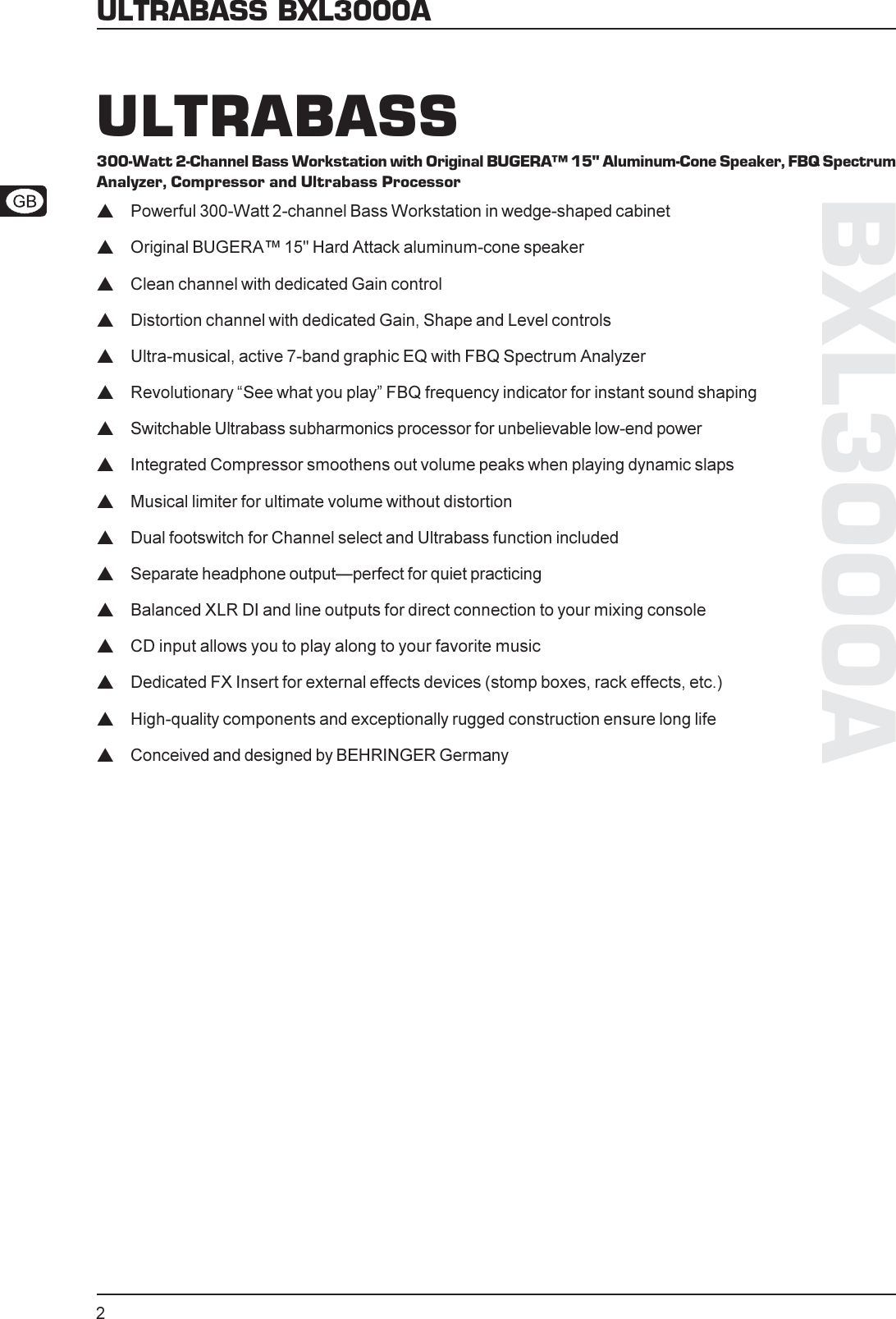 Page 2 of 3 - Behringer Behringer-Ultrabass-Bxl3000A-Specification-Sheet- BXL3000A_Tech_Info_Rev_B.pmd  Behringer-ultrabass-bxl3000a-specification-sheet