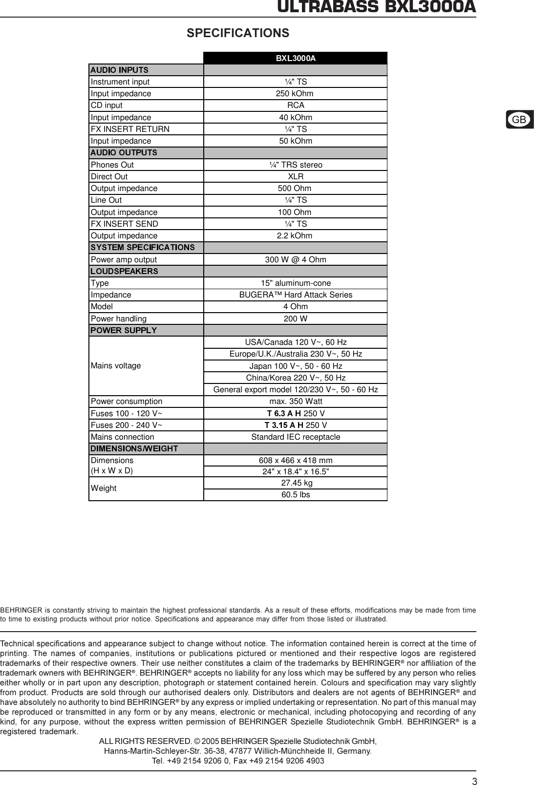 Page 3 of 3 - Behringer Behringer-Ultrabass-Bxl3000A-Specification-Sheet- BXL3000A_Tech_Info_Rev_B.pmd  Behringer-ultrabass-bxl3000a-specification-sheet