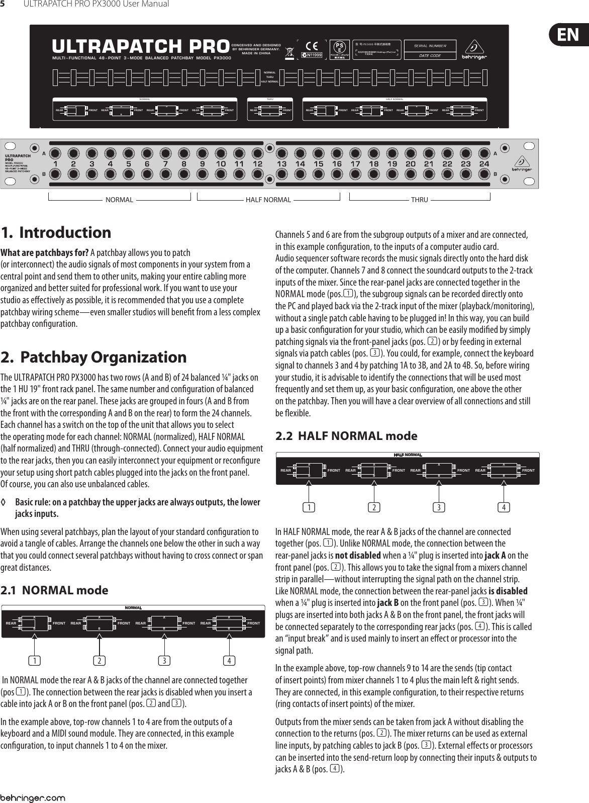 Page 5 of 7 - Behringer Behringer-Ultrapatch-Pro-Px3000-Users-Manual- ULTRAPATCH PRO PX3000  Behringer-ultrapatch-pro-px3000-users-manual