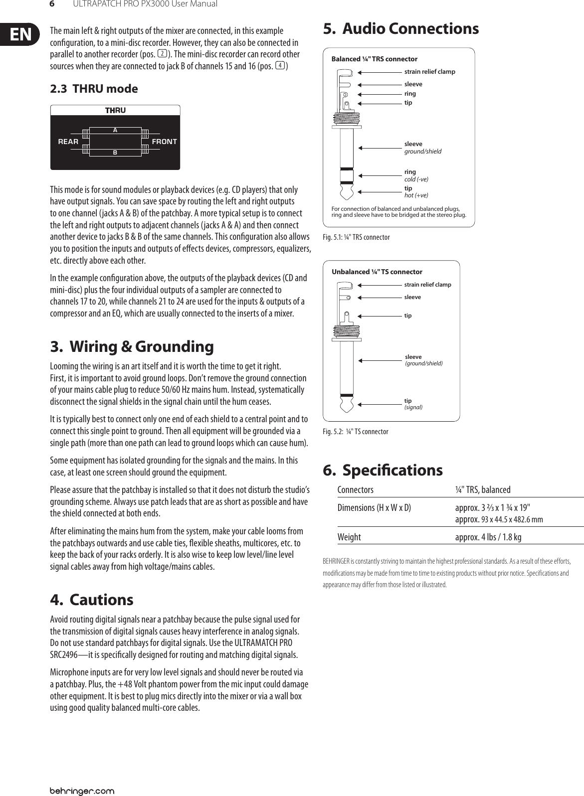 Page 6 of 7 - Behringer Behringer-Ultrapatch-Pro-Px3000-Users-Manual- ULTRAPATCH PRO PX3000  Behringer-ultrapatch-pro-px3000-users-manual