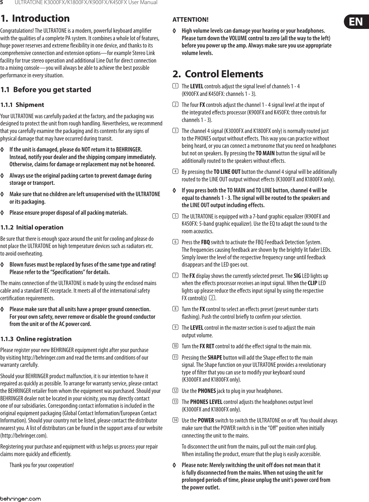 Page 5 of 11 - Behringer Behringer-Ultratone-K1800Fx-Users-Manual- ULTRATONE K3000FX/K1800FX/K900FX/K450FX  Behringer-ultratone-k1800fx-users-manual