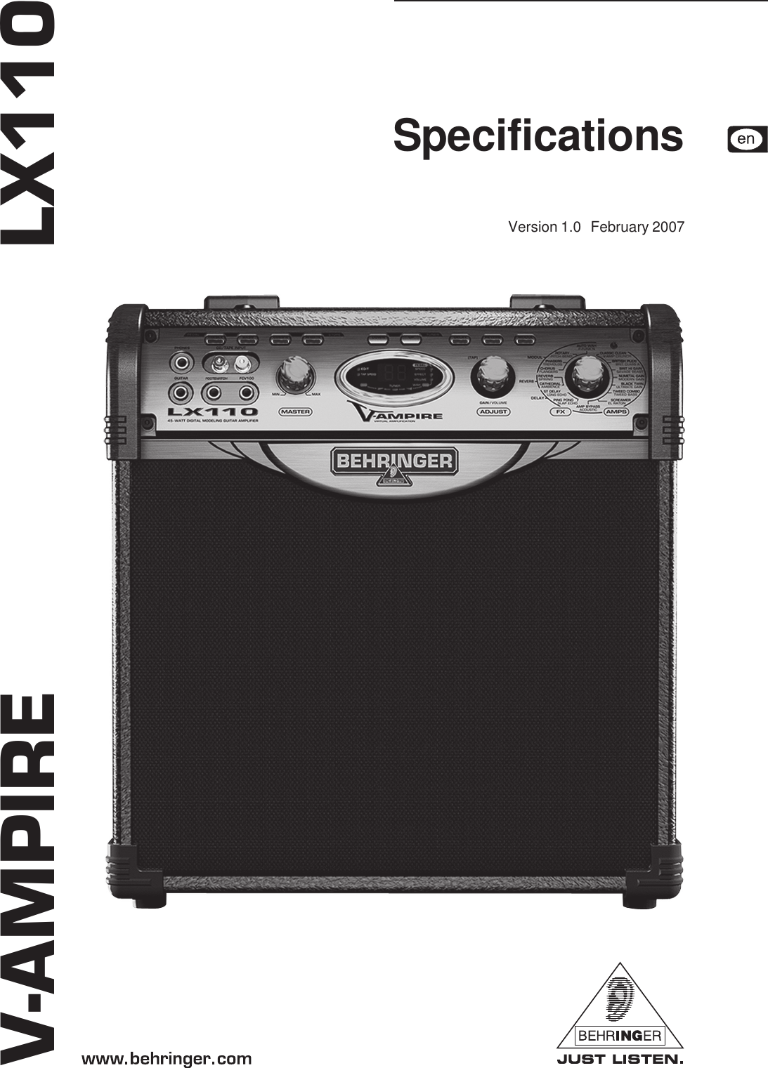 Behringer V Ampire Lx110 Gy Specification Sheet LX110_Tech_Info_Rev_A.pmd