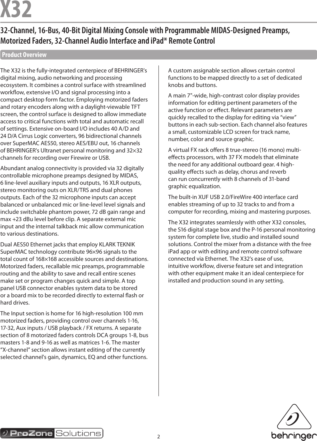 Page 2 of 5 - Behringer Behringer-X32-Tp-Specification-Sheet- DIGITAL MIXER X32 Behringer-x32-tp-specification-sheet